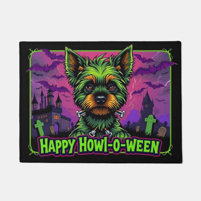 Paillasson Yorkiestein Joyeux Hurlement-o-ween (Devant)