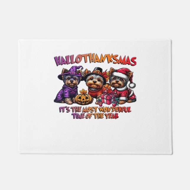 Paillasson Yorkshire Terrier Halloween Thanksgiving Noël (Devant)