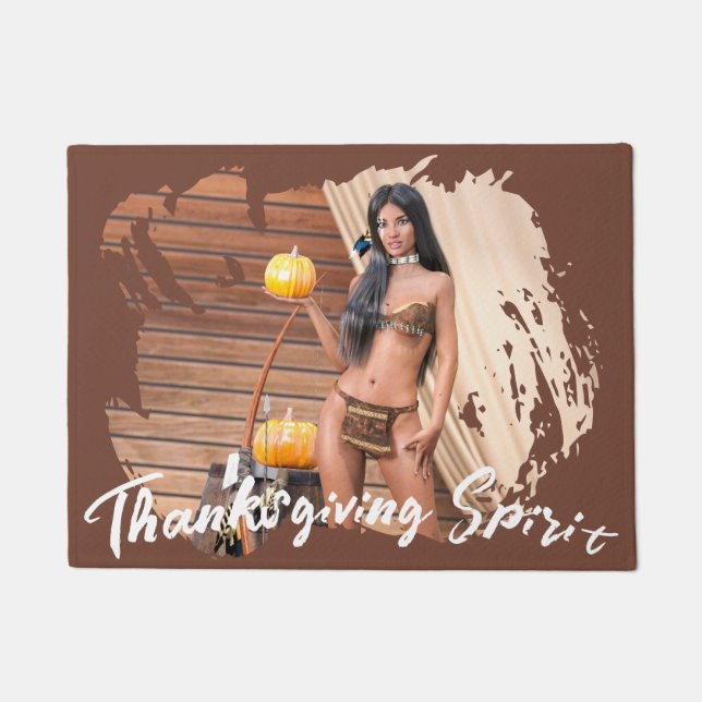 Paillasson Young Native American Posing on Wood Wall (Devant)