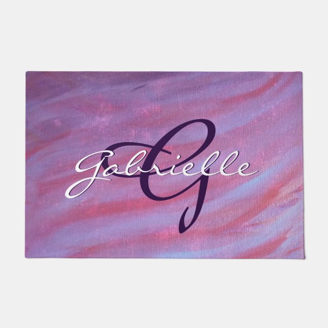 Paillasson Zebra Abstract | Cute Pink Purple monogram (Devant)