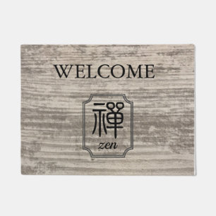 Paillasson Zen chinois calligraphie bois grain de bienvenue