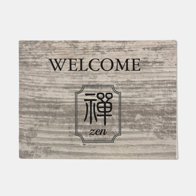 Paillasson Zen chinois calligraphie bois grain de bienvenue (Devant)