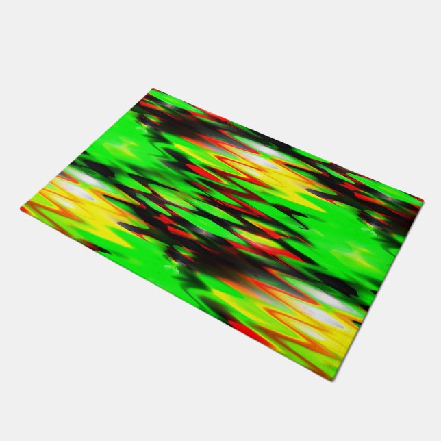 Paillasson Zigzag abstrait formé en rouge et vert (Incliné)