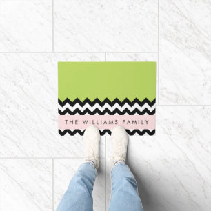 Paillasson Zigzag noir et blanc, Chevron, Vert, Votre nom