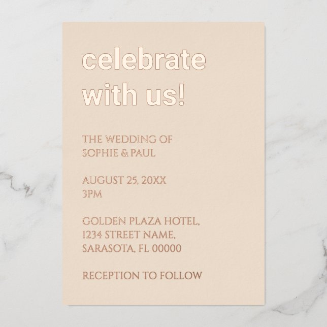 Paille Beige Mariage Rose Gold Foil Invitation (Recto)