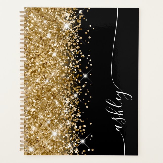 Pailleté Or Glam Noir et Blanc Écriture Élégante (Devant)