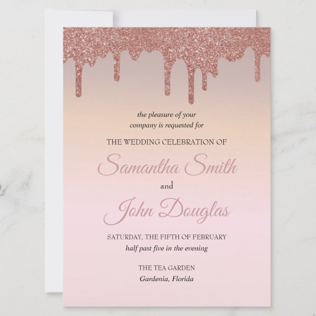 Pailleté Rose Gold Élégant, Texte Noir et Pêche (Devant)