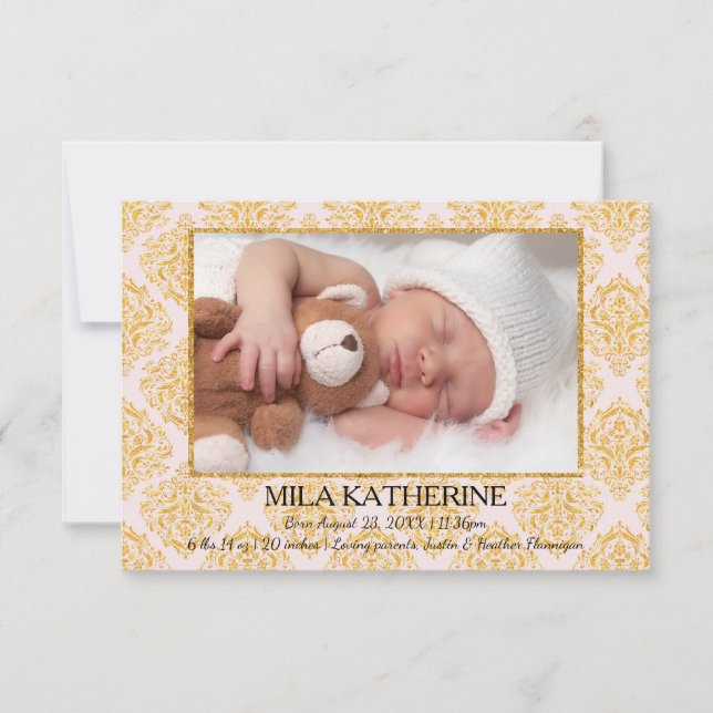 Pailleté Rose Pâle - Faire-Part de Naissance 3x5 (Devant)