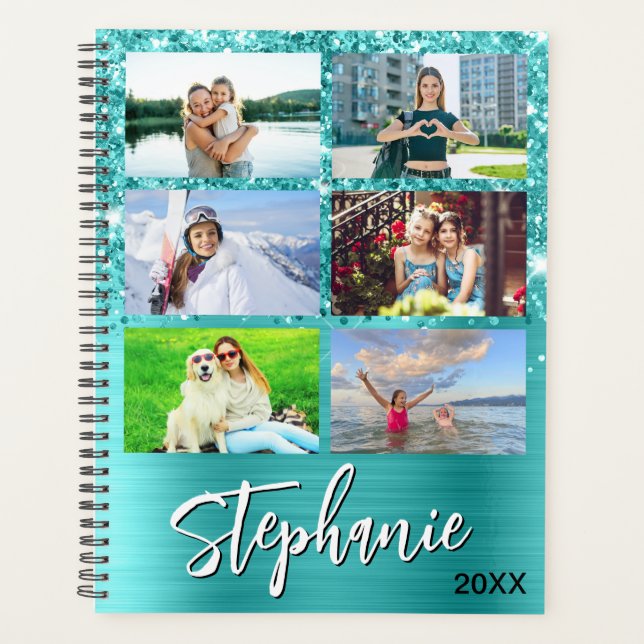 Pailleté Turquoise Bleu Glam 14 Photo Collage (Devant)