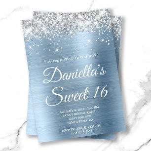 Paillettes Argentées Clair Invitation Sweet 16 Ble