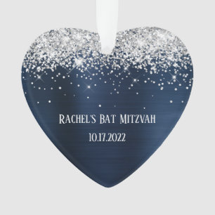 Paillettes Argentées Cœur de Bat Mitzvah Bleu Nuit