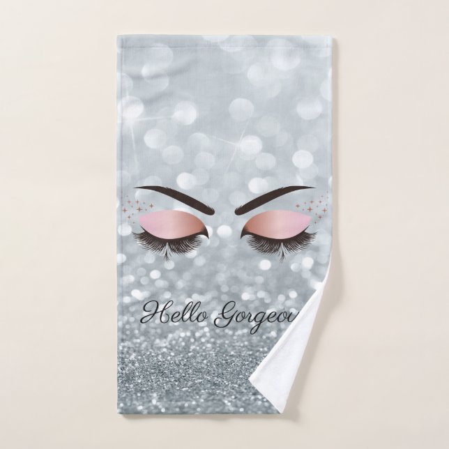 Paillettes argentées froides Bokeh, Faux cils (Serviette à main)