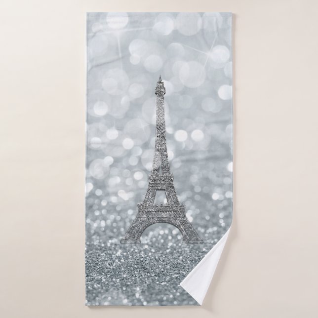 Paillettes Argentées Tour Eiffel de Paris Brillant (Serviette de bain)