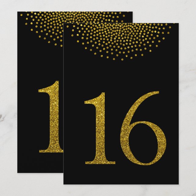 Paillettes de faux or sur carte de numéro de table (Devant / Derrière)