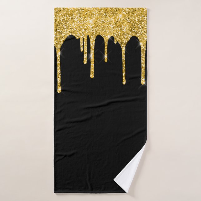 Paillettes dorées chic gouttes scintillent noir (Serviette de bain)