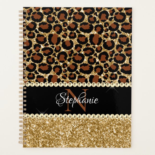Paillettes dorées Motif Guépard Glamour Monogramme (Devant)