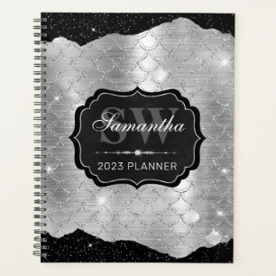 Paillettes Noir & Argent Mermaid Scale Monogramme
