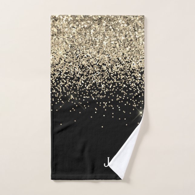 Paillettes Noires Or Monogramme Initiales Féminin (Serviette à main)