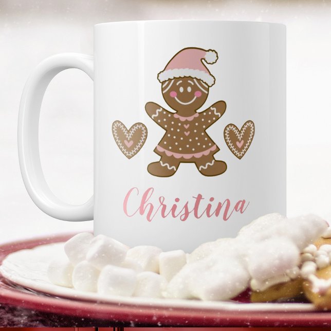 Pain d'épices rose mignon Fille Mug (A cute gingerbread cookie Christmas mug. Personalize it with your name)