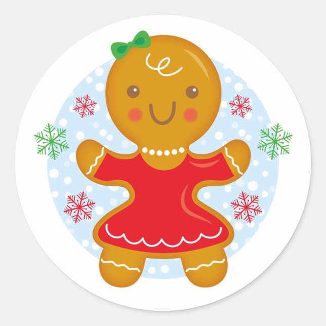 Pain d'épices Sticker rond de Noël Fille (Devant)