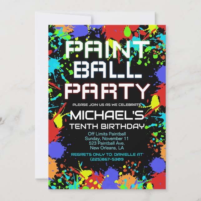 Paint Ball Birthday Party Invitation (Devant)
