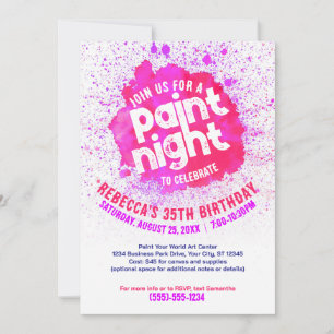 Paint Night Anniversaire Invitation - Rose Chaud