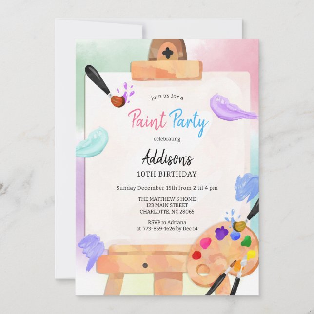 Paint Party Art Birthday Invitation (Devant)
