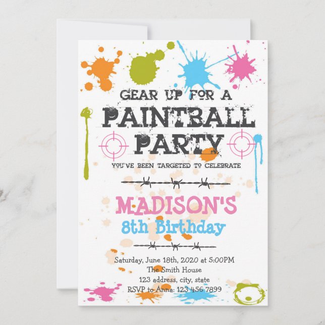 Paintball anniversaire fête Invitation (Devant)
