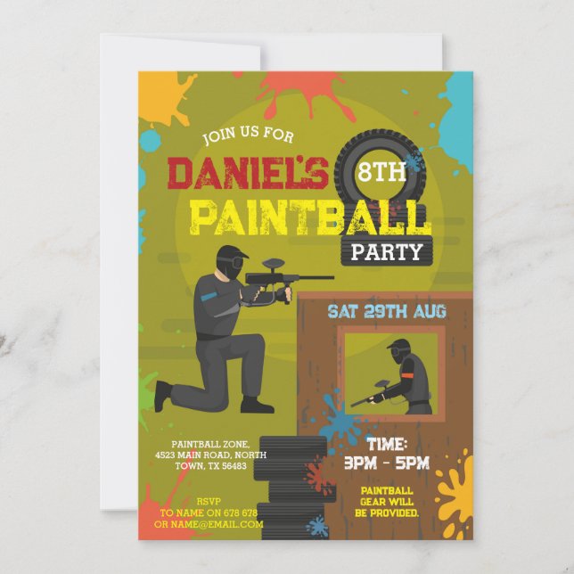 Paintball Anniversaire Invitation Garçons Peindre  (Devant)
