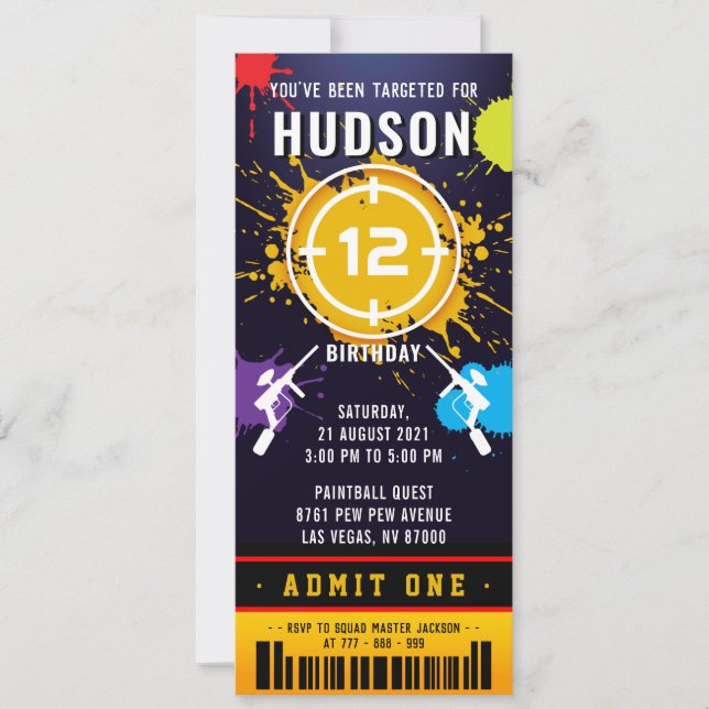 Paintball Billet Pass Anniversaire Fête Invitation (Devant)
