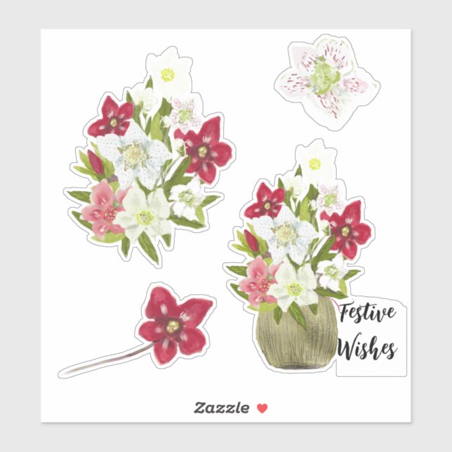 Painted Floral Anemone Festive Sticker Sheet (Feuille)