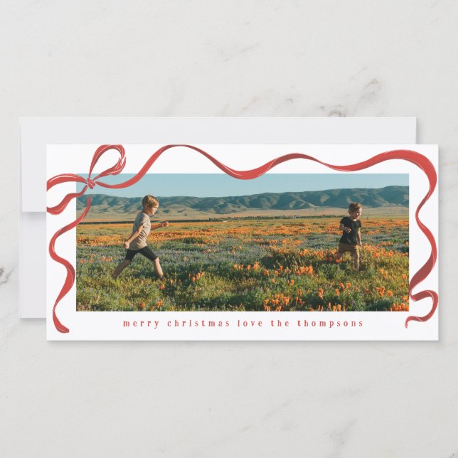 Painted Red Ribbon Long Landscape Holiday Photo (Devant)
