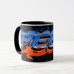 Pair prénom nom graffiti bleu orange tasse