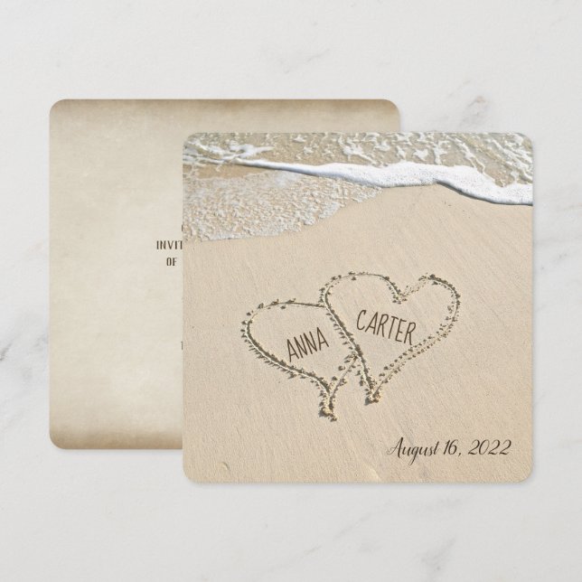 Paire de Beach Hearts Mariage Invitation (Devant / Derrière)
