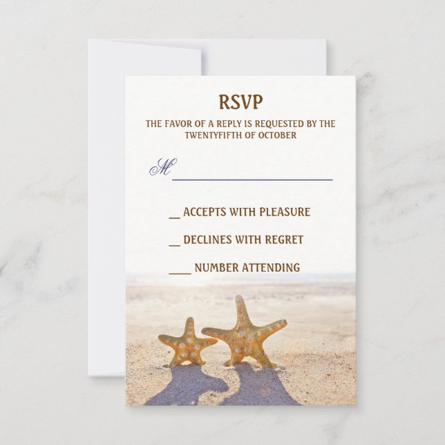 paire de cartes RSVP de mariage de plage d'étoiles (Devant)