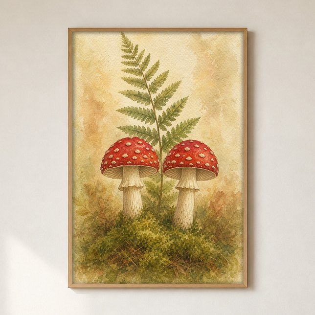 Paire de champignons dans une affiche aquarelle de (Shown framed for scale. Poster ships unframed; frames are an optional add-on.)