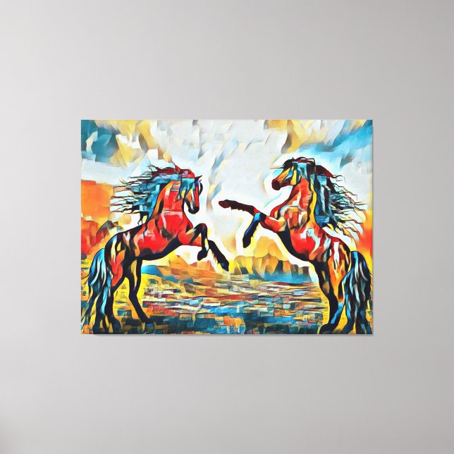Paire de chevaux dans une impression sur toile de  (Recto)