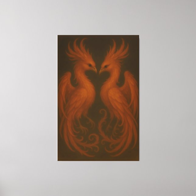 Paire de Phoenix de Feu Royal – Art de Toile de Lu (Recto)