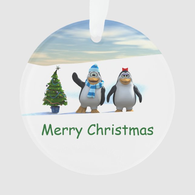 Paire de pingouin en caricature mignonne avec arbr (devant)