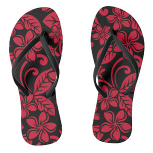 Paire de tongs de l'ÎLE PLUMERIA (NOIR/ROUGE)