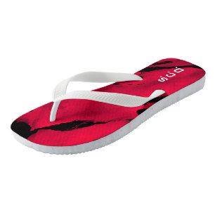 Paire de tongs personnalisée rouge noir brossé