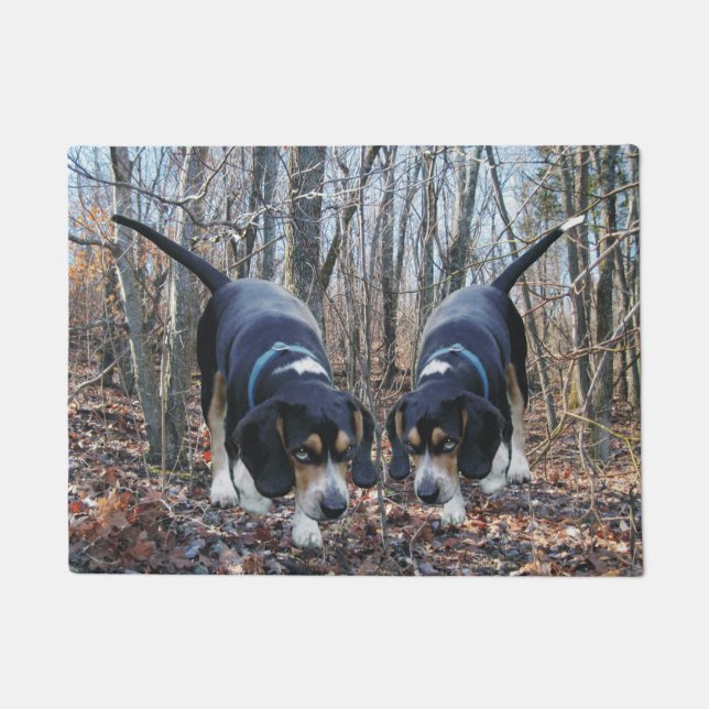 Paires de beagles de chasse dans le tapis de porte (Devant)