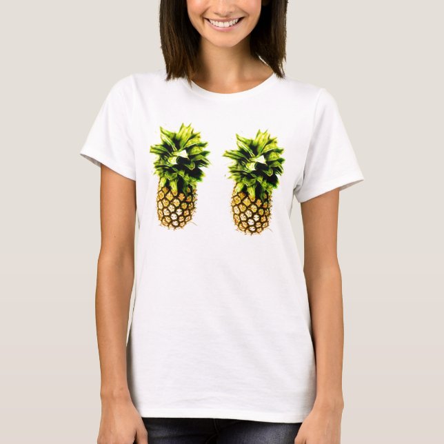 Paires de T-shirt de couleur claire d'ananas gais (Devant)
