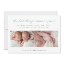 Pairs Twin Boy Faire-part de naissance avec Blue H