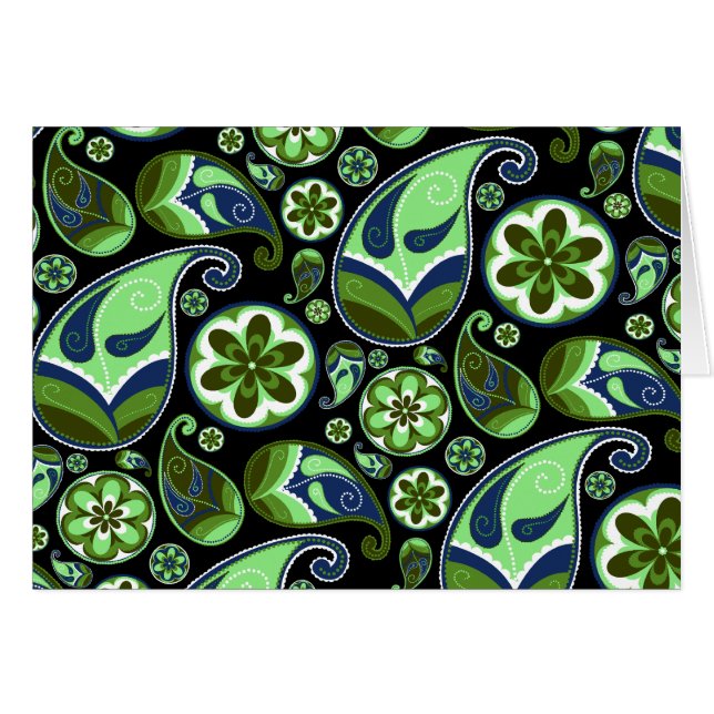 Paisley bleu et vert sur le noir (Devant horizontal)