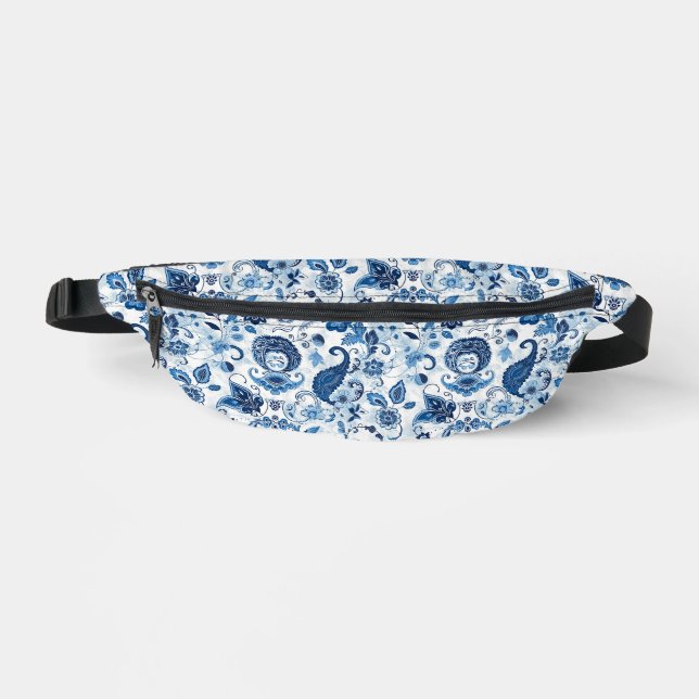 Paisley Bum sac Bleu et blanc Floral Fanny Pack (Recto)