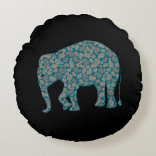 Paisley Elephant Personnalisé Coussin rond noir