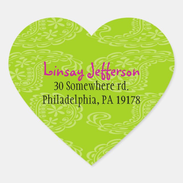 Paisley Heart Anniversaire Sticker Seal vert (Devant)