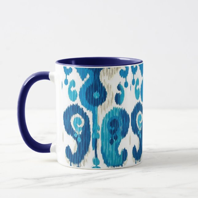 Paisley Ikat Mug avec poignée bleue (Gauche)