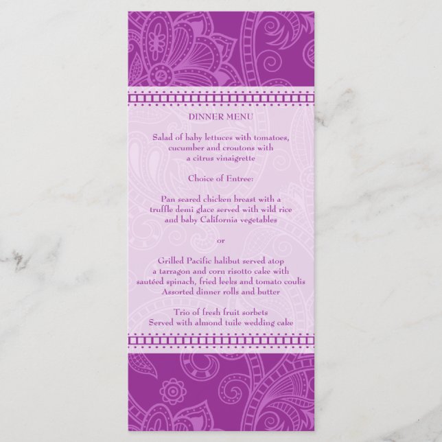 Paisley Impression dans Violet Menu Carte Rack (Devant)